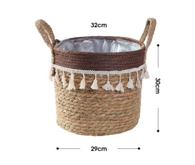China Handicraft Natural Seagrass Storage Basket With Handle ECO Friendly Kids Toy Clothes Baskets Storage Home Decoractions for sale