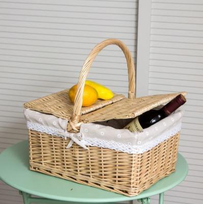 China Handmade Natural Willow Wicker Picnic Basket Cheap Lunch Bags Hot sale products Outdoor Lunch Basket for sale