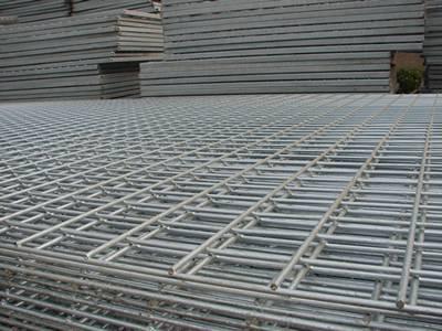 Galvanized welded wire mesh panels arranged neatly in our factory yard