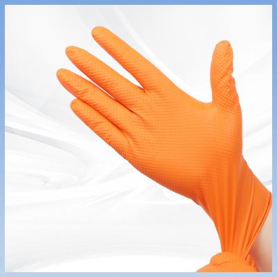 Китай Бриллиантовый рисунок одноразовые нитриловые перчатки без порошка Уделенный оранжевый ежедневный защитный труд одноразовые нитриловые перчатки продается
