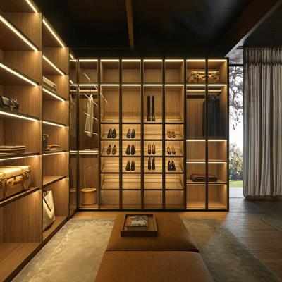 China Custom Luxury Modern Design Wardrobe With Glass Door American High End Design Bedroom Closet Furniture With LED Light for sale