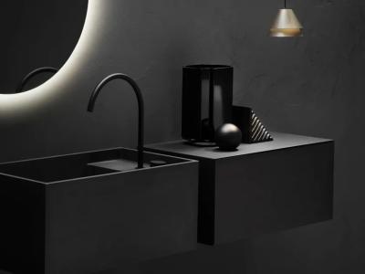 China Armario de baño de estilo industrial negro personalizado con puerta de cristal en venta