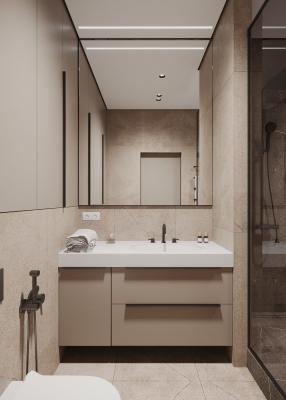 Chine Armoire de salle de bain personnalisée en beige et blanc avec armoire de rangement intégrée à vendre