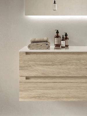 China Baño moderno de madera de grano de la vanidad de doble lavabo gabinete de baño personalizado en venta