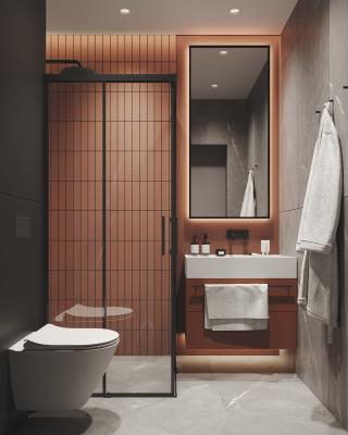 China Gabinete de baño moderno de color marrón-rojo personalizado en venta