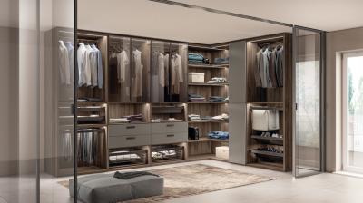 China Fitted Walk-in Wardrobe with Shoe Rack Customized Glass Door Closet for sale