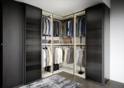 China Black Wood Veneer Customized Wardrobe Closet Tailored L Shaped With Glass Doors for sale