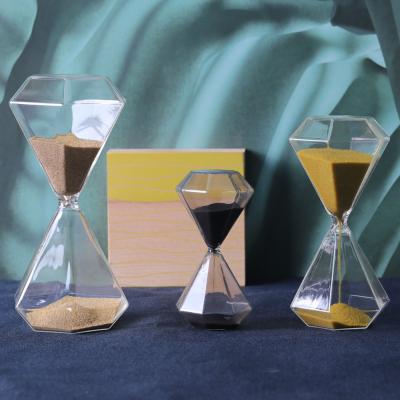 China Gold Glass Hourglass 5 Minutes 15 Minutes 30 Minutes Diamond Hour Glass Free Sample for sale
