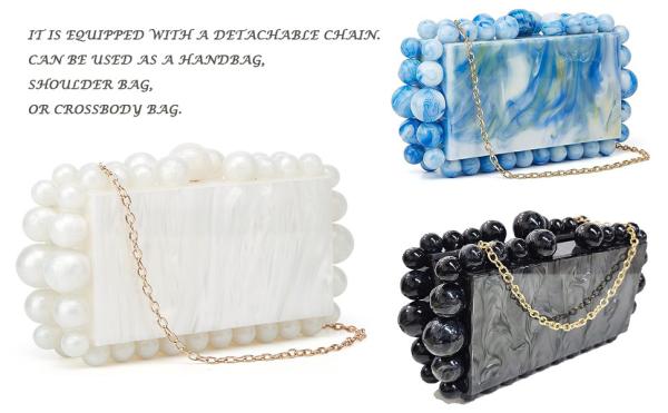 Quality Clutch Acrylic Handbag Purse Handmade Beaded Pearl Dinner Ball Parties Bride for sale