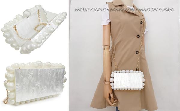 Quality Clutch Acrylic Handbag Purse Handmade Beaded Pearl Dinner Ball Parties Bride for sale