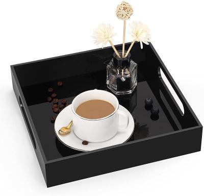 China Clear Acrylic Serving Tray With Handles Black Personalized for sale