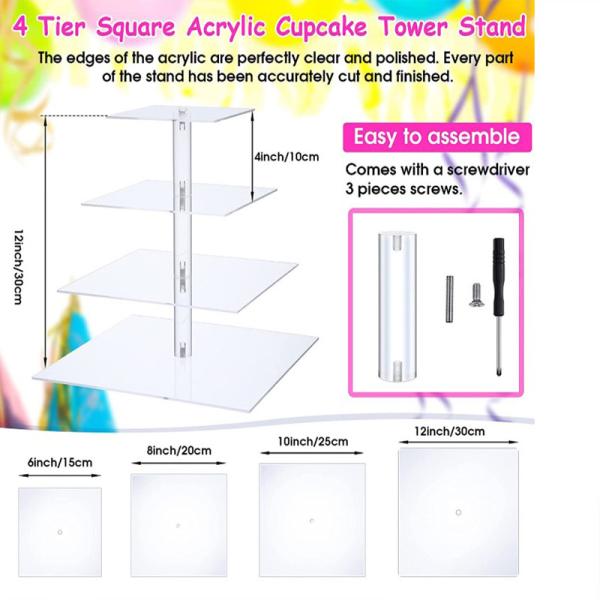 Quality 4-layer square acrylic Cupcake display rack LED light string pastry dessert for sale