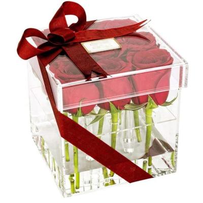 China Bolsa de Cajas Flores Caja de regalo de flores acrílicas con tapa Caja de rosas acrílicas de plexiglás transparente/ Caja de flores acrílicas transparentes con tapa en venta