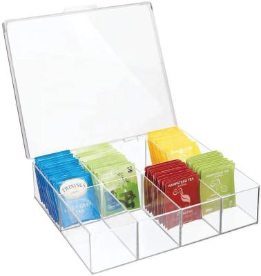 China Caja acrílica apilada Bolsa de té de plástico contenedores de almacenamiento de cocina Perspex 10.4x10.4x3.4in en venta