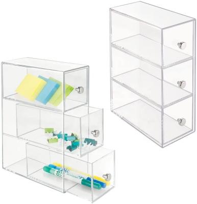 China Cajas de almacenamiento acrílico apilables Cajas de almacenamiento de papelería Cajas de almacenamiento cajón contenedor 7x3.5x10 pulgadas en venta