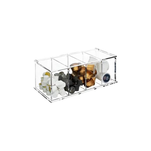 Quality Acrylic Divided Coffee Pod Box Clear 4 Slots K Cup Box Tea Bag With Lid 11.7x4.8x4.7inch for sale