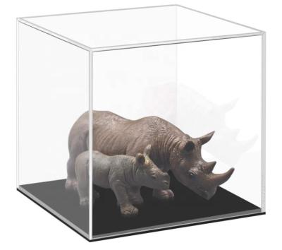China Acrylic Countertop Display Case With Lock Black Base Countertop Box Cube Riser 50cm 45cm 40cm 35cm for sale