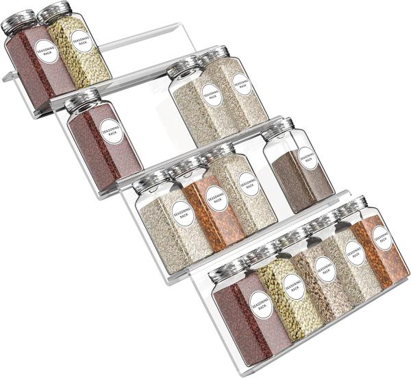 Quality Expandable Drawer Cabinet Shelf Spice Rack Organizer Caddy Acrylic Condiment Seasoning Tray for sale