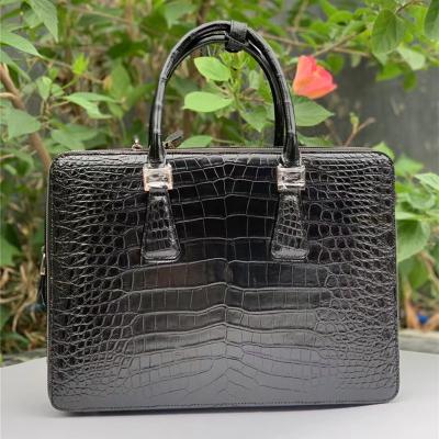 China Genuine Crocodile Belly Skin Businessmen ZIP Briefcase Exotic Real True Alligator Leather Male Large Laptop Handbag for sale