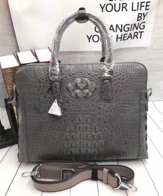 Genuine Crocodile Skin Men's Gray Laptop Briefcase Handbag Authentic Real Alligator Leather Businessmen Working Totes