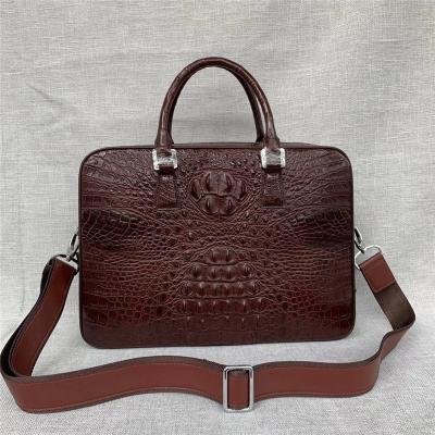 China Exotic Real Crocodile Skin Zipper Closure Businessmen Laptop Briefcase Shoulder Bag Genuine Alligator Leather Male Purse for sale