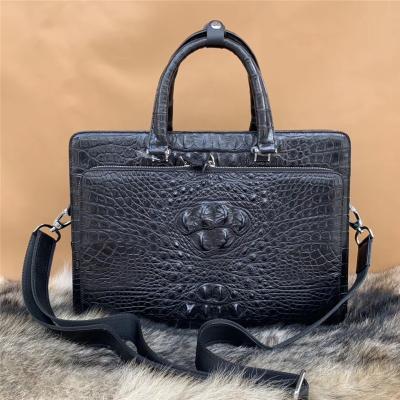 China Crocodile Skin Businessmen Working Laptop Briefcase Authentic Real Alligator Leather Male Large Black Top-handle Handbag for sale