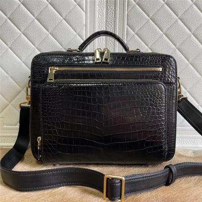 China Exotic Crocodile Belly Skin Businessmen Small Briefcase ZIP Working Purse Genuine Real Alligator Leather Male Handbag for sale