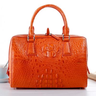 China Genuine Real Alligator Skin Women Boston Purse Lady Handbag Exotic Authentic Crocodile Leather Female Cross Shoulder Bag for sale