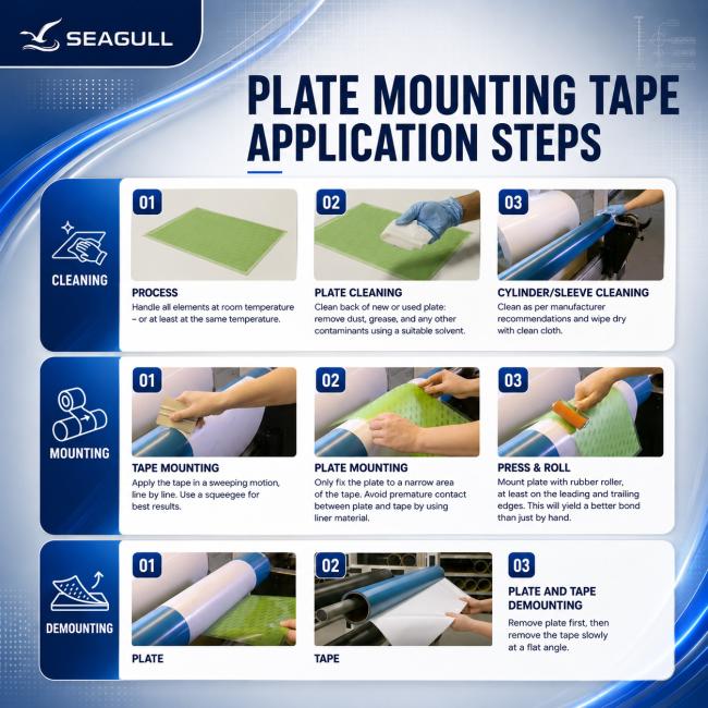 Double Sided Rubber Adhesive Plate Mounting Tape Application Steps