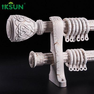China Antique Style Double Curtain Pole Set , Adjustable Double Curtain Rod White Wood Grain for sale