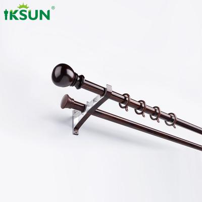 China Double Modern Wood Curtain Rod Set Wall Mount For Bedroom Living Room for sale