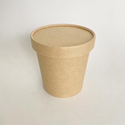 China Biodegradable Soup Paper Cup With Lid 16 Oz 500ml Kraft Noodle Container for sale