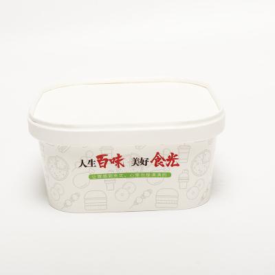 China Custom Kraft Square Paper Bowl With Lids 1000ml Disposable Salad Container for sale