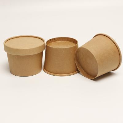 China Heat Resistant Soup Paper Cup With Lid Disposable Kraft Take Away Bowl for sale