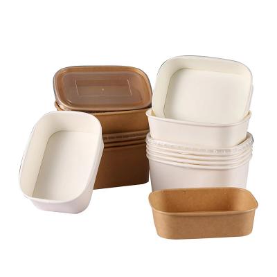 China Serving Disposable Kraft Paper Bowls , Microwavable Takeout Rectangular Paper Bowl for sale