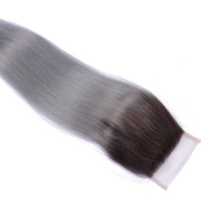 Chine Remettez à 1B attaché 4x4 les cheveux non-traités de la fermeture 100 gris de dentelle aucun embrouillement à vendre