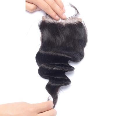 China Natural 4x4 Lace Closure Hair Extensions No Animal Loose Wave Closure for sale