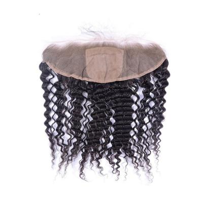 China Pedazo crudo del cierre del frente del cordón del cabello humano de la onda 13x4 del cierre profundo del cordón en venta