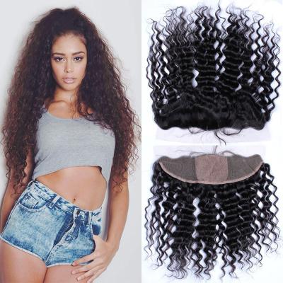 China Silk Base Deep Wave Lace Frontal Unprocessed Human Hair Lace Closure Piece for sale