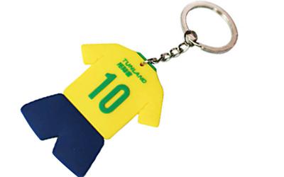 China Brasil Football Fans PVC Rubber Keychain Durable Metal Chain 25mm / 28mm for sale