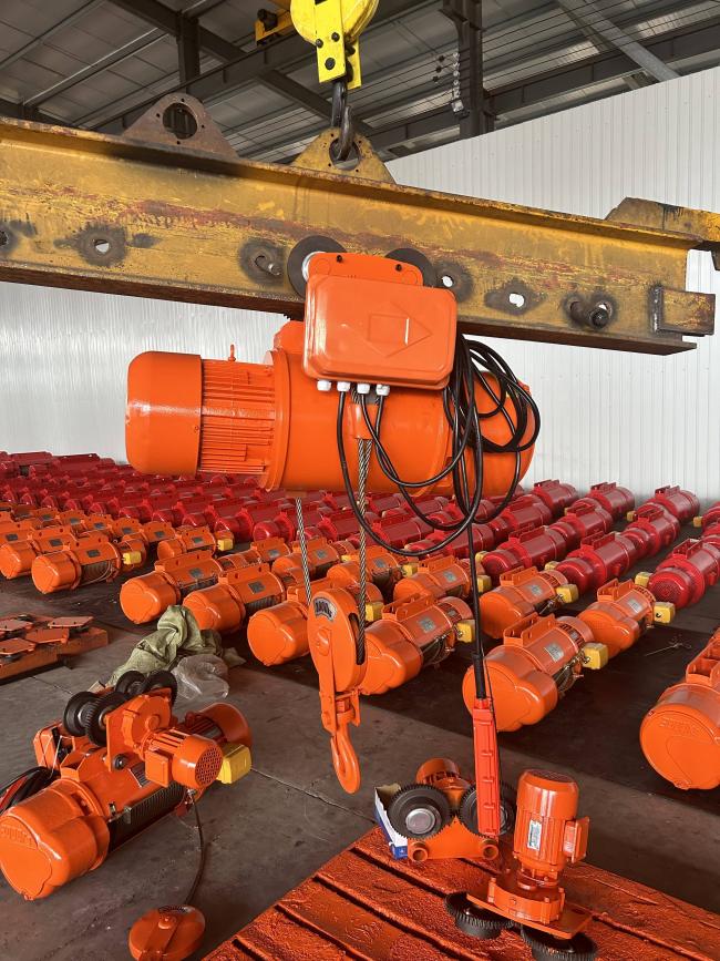Close-up view of hoist lifting mechanism and hardened hook