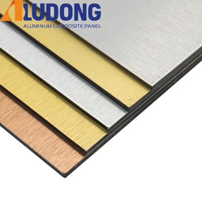 China 3mm Gold Silver Brushed Acm Aluminum Panels Fireproof Core for sale