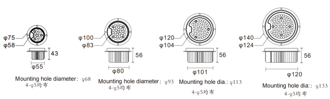 Technical illustration of 90 degree LED module beam distribution