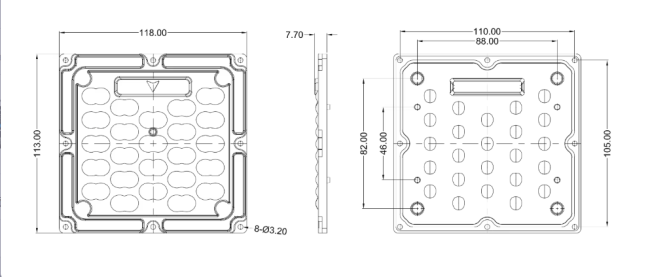 Lens and heat sink dimensional drawing