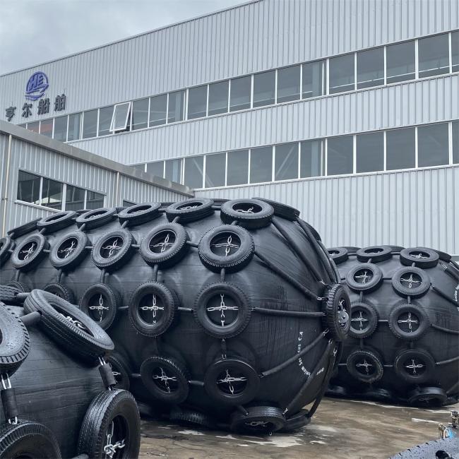 Close-up view of pneumatic rubber fender construction