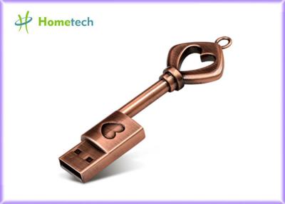 China 64GB / 32GB Metal Bronze Heart Key Flash Drive USB 2.0 Pendrive Memory Stick Drives for sale