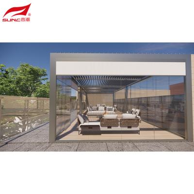 China Solución de sombreado exterior de pergola de aluminio motorizado integrado en la pared del hogar inteligente en venta