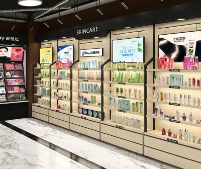 China projeto cosmético do armazenamento da parede das prateleiras de exposição da loja varejo da espessura de 18mm à venda