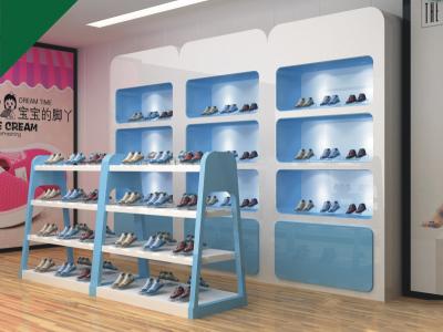 China Lovely Blue Color Children Shoe Display Shelves Shoes Fixtures For Retail Stores for sale