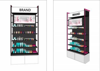 Chine Présentoir cosmétique noir brillant de première qualité de magasin avec l'étagère de tiroir à vendre